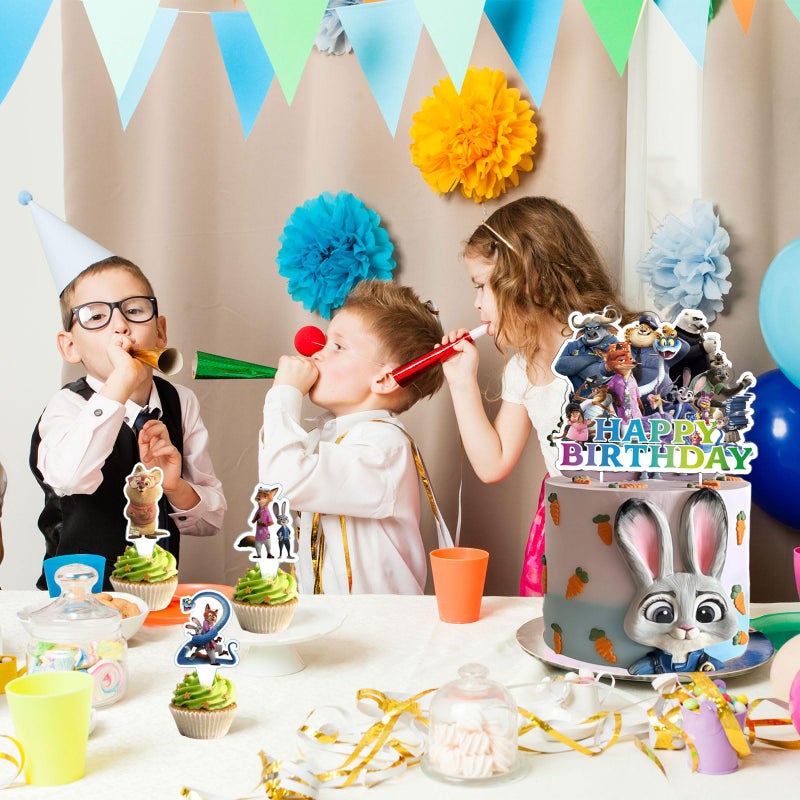 AHPAHP 25 Pcs Cartoon Movie Cake Topper, Cute Happy Birthday Cake Toppers, Animals Theme Birthday Cake Decorations - Image 2