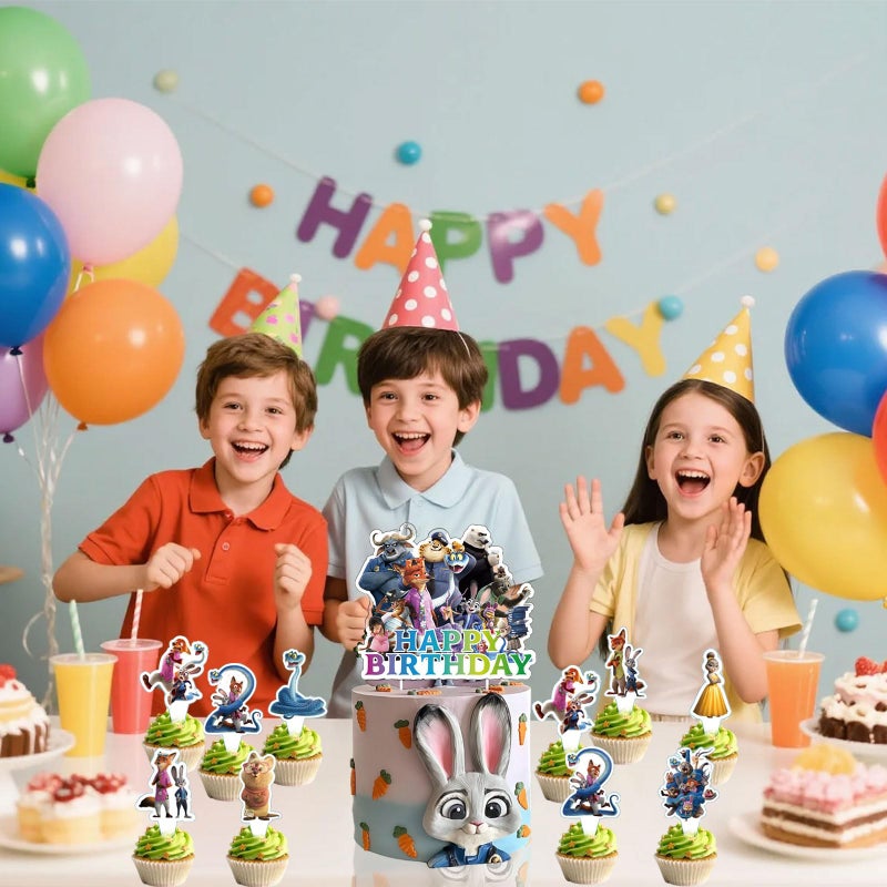 AHPAHP 25 Pcs Cartoon Movie Cake Topper, Cute Happy Birthday Cake Toppers, Animals Theme Birthday Cake Decorations - Image 4