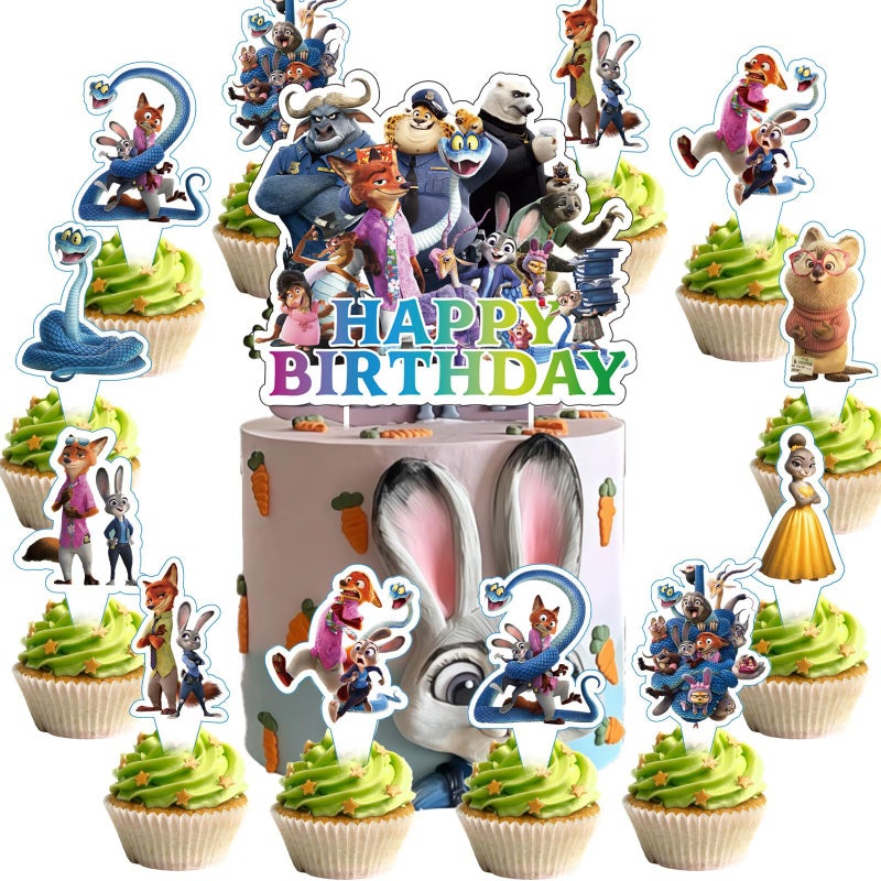 AHPAHP 25 Pcs Cartoon Movie Cake Topper, Cute Happy Birthday Cake Toppers, Animals Theme Birthday Cake Decorations - Image 1