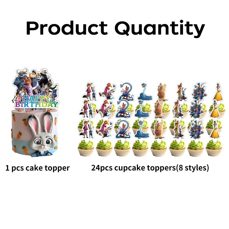 AHPAHP 25 Pcs Cartoon Movie Cake Topper, Cute Happy Birthday Cake Toppers, Animals Theme Birthday Cake Decorations - Image 5