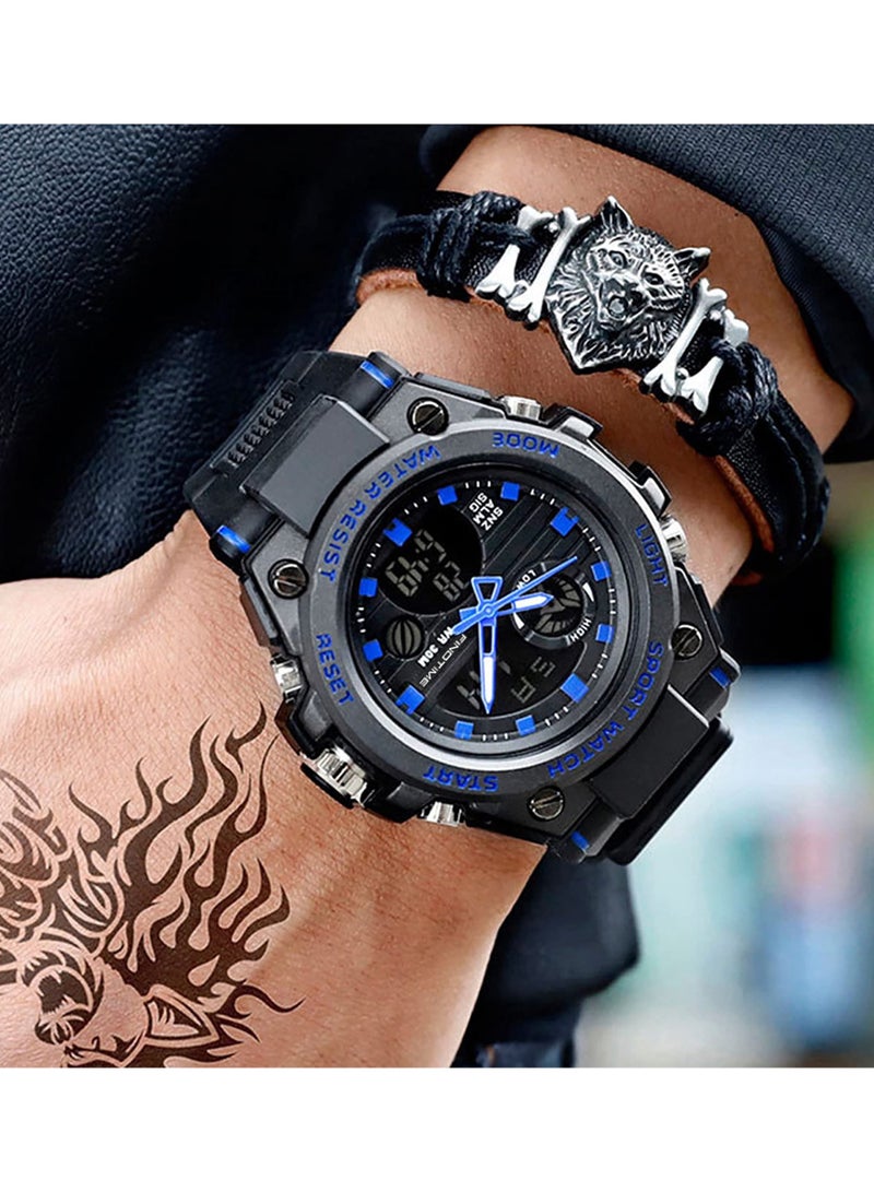 SYOSI Military Watches for Men, Large Face Army Watch, Waterproof Tactical Watches Men Army Digital Sports Outdoor Stopwatch LED Survival Tough Electronic Alarm Clock Black Gold Wrist Watch - Image 5