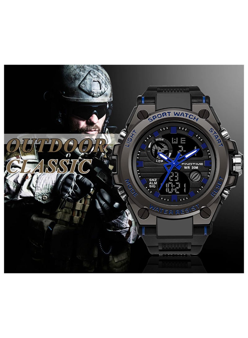 SYOSI Military Watches for Men, Large Face Army Watch, Waterproof Tactical Watches Men Army Digital Sports Outdoor Stopwatch LED Survival Tough Electronic Alarm Clock Black Gold Wrist Watch - Image 2