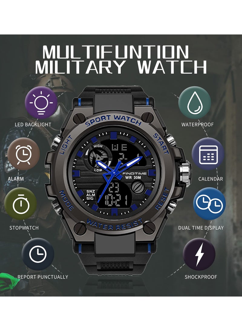 SYOSI Military Watches for Men, Large Face Army Watch, Waterproof Tactical Watches Men Army Digital Sports Outdoor Stopwatch LED Survival Tough Electronic Alarm Clock Black Gold Wrist Watch - Image 3