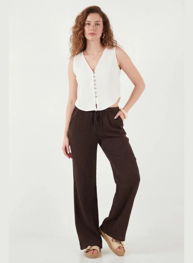 ليلا Lela Cotton Regular Fit V-Neck Button Detail Summer Blouse Vest Women's VEST 5866661