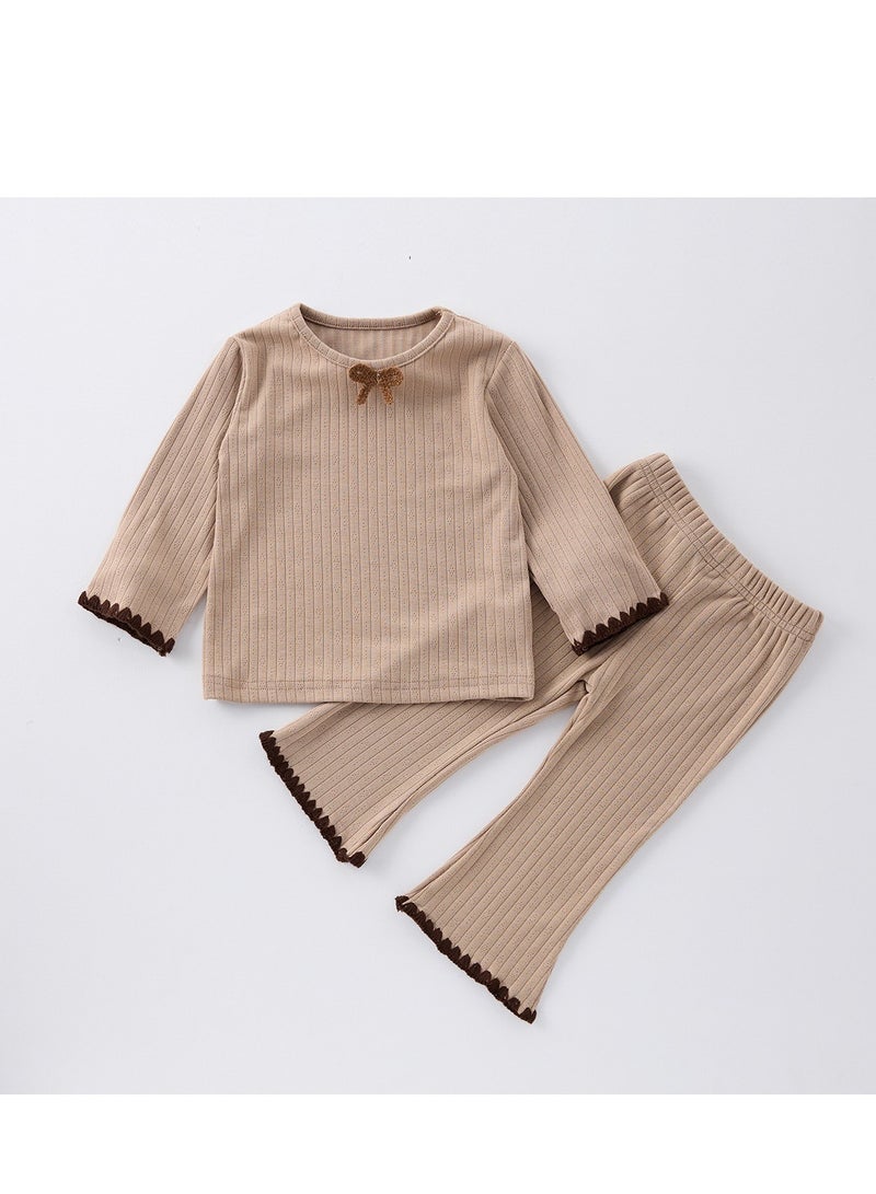 Yangqi Baby Bottom Home Clothes Split Bottom Shirt Bellbottom Pants Two Piece Set  - Image 1