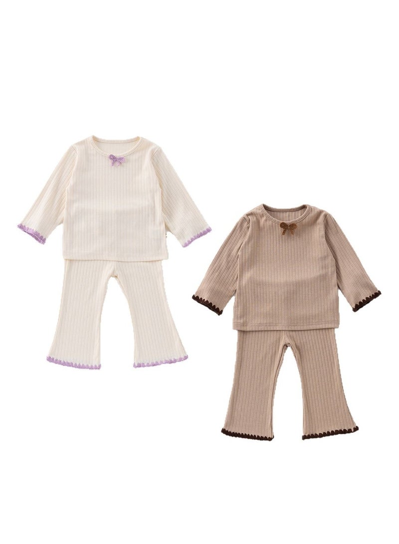 Yangqi Baby Bottom Home Clothes Split Bottom Shirt Bellbottom Pants Two Piece Set  - Image 2