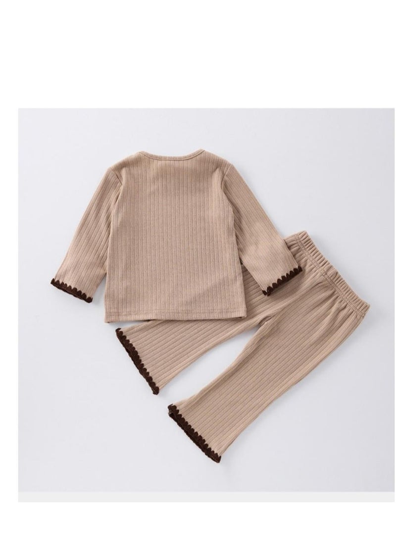 Yangqi Baby Bottom Home Clothes Split Bottom Shirt Bellbottom Pants Two Piece Set  - Image 4