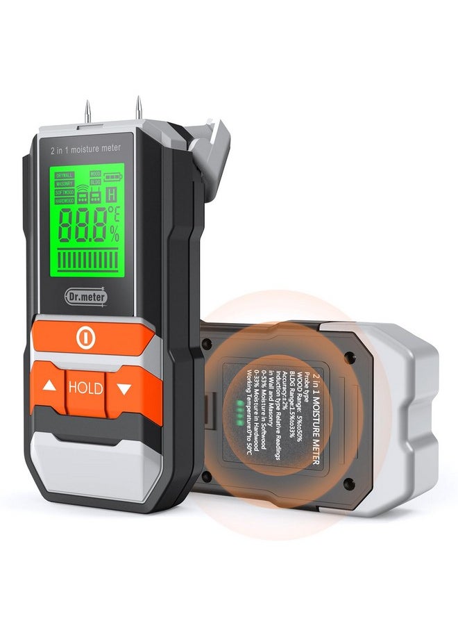 Dr.Meter Dr.meter Wood Moisture Meter, 2 in 1 Pin & Pinless Moisture Tester, Digital Dampness Moisture Sensor Detector for Wood Firewood Drywall Paper Floor Woodworking, Water Leak Detector  - Image 1