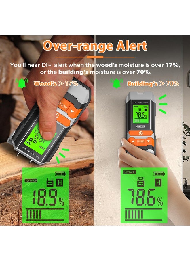 Dr.Meter Dr.meter Wood Moisture Meter, 2 in 1 Pin & Pinless Moisture Tester, Digital Dampness Moisture Sensor Detector for Wood Firewood Drywall Paper Floor Woodworking, Water Leak Detector  - Image 5