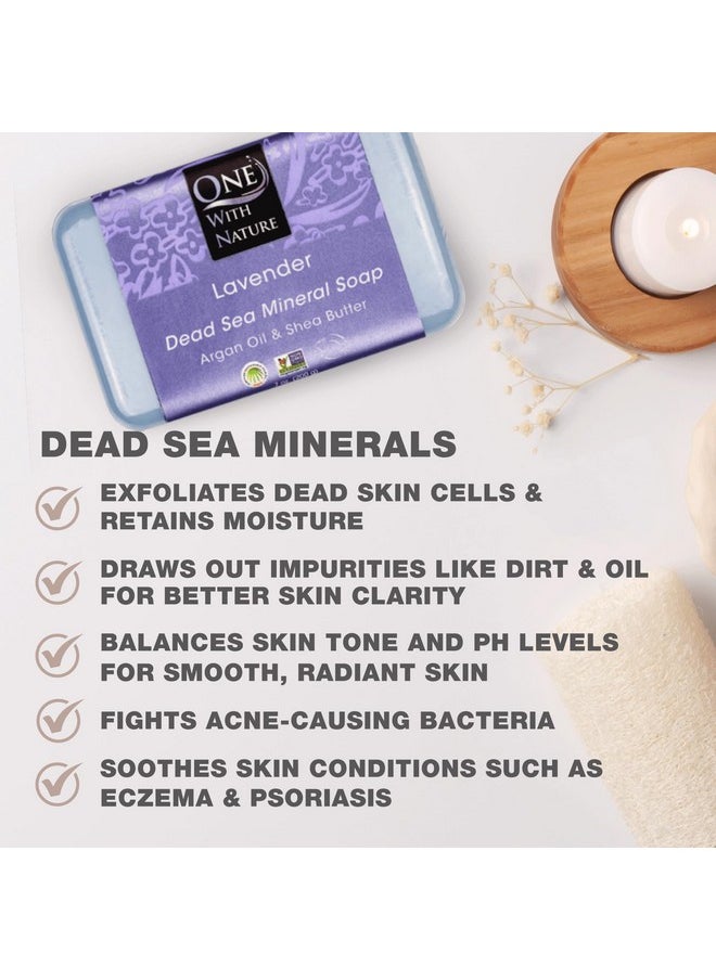 ONE WITH NATURE One With Nature Dead Sea Salt Lavender Soap 4oz Bars 3Pack - Dead Sea Salt Contains Magnesium, Sulfur & 21 Essential Minerals - Ideal for All Skin - Shea Butter, Argan Oil Enriches, Natural Fragrance  - Image 2