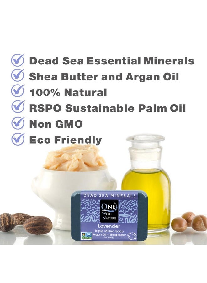 ONE WITH NATURE One With Nature Dead Sea Salt Lavender Soap 4oz Bars 3Pack - Dead Sea Salt Contains Magnesium, Sulfur & 21 Essential Minerals - Ideal for All Skin - Shea Butter, Argan Oil Enriches, Natural Fragrance  - Image 3