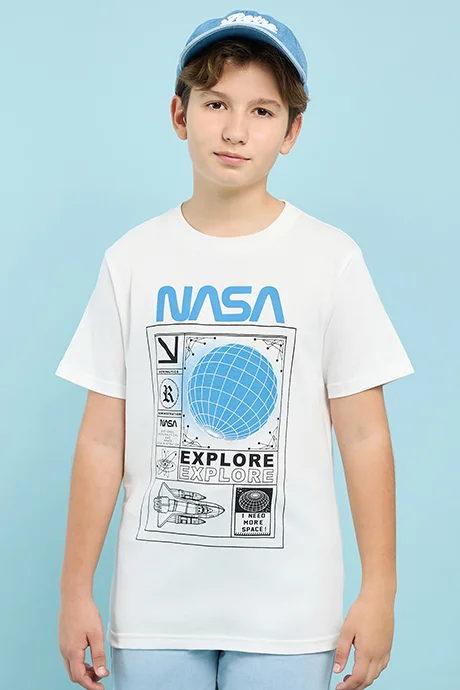 R&B Printed T-Shirt with Crew Neck and Short Sleeves