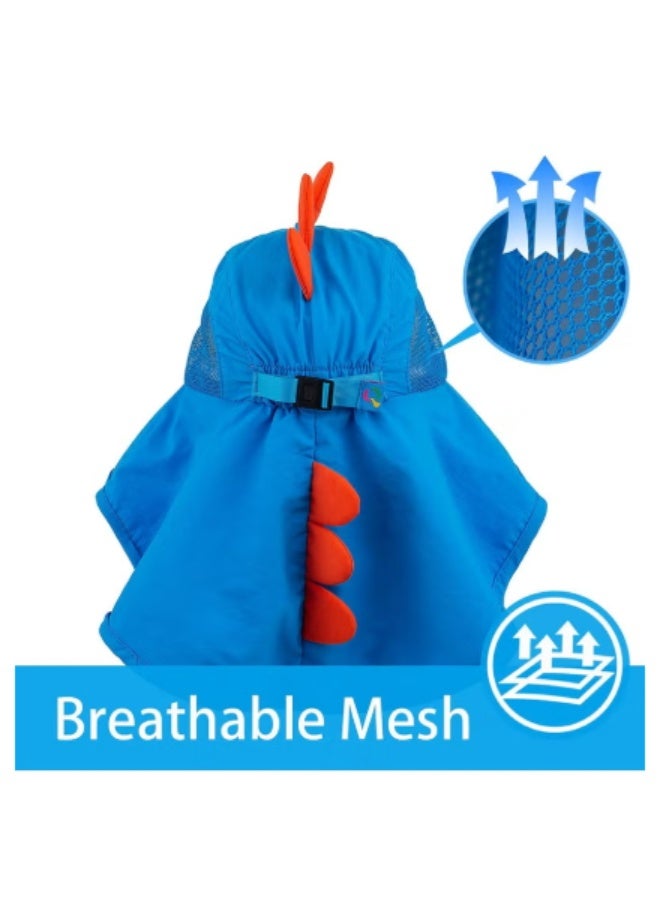 Blue Dinosaur Kids Sun Hat, UPF50+ Wide Brim Neck Protection Outdoor Cap - Image 4