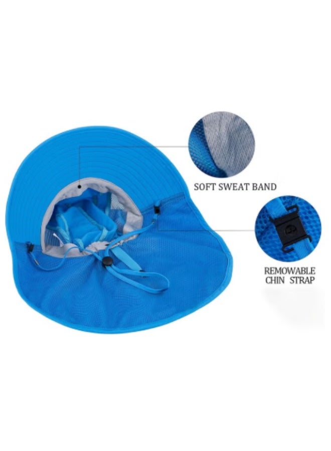 Blue Dinosaur Kids Sun Hat, UPF50+ Wide Brim Neck Protection Outdoor Cap - Image 2