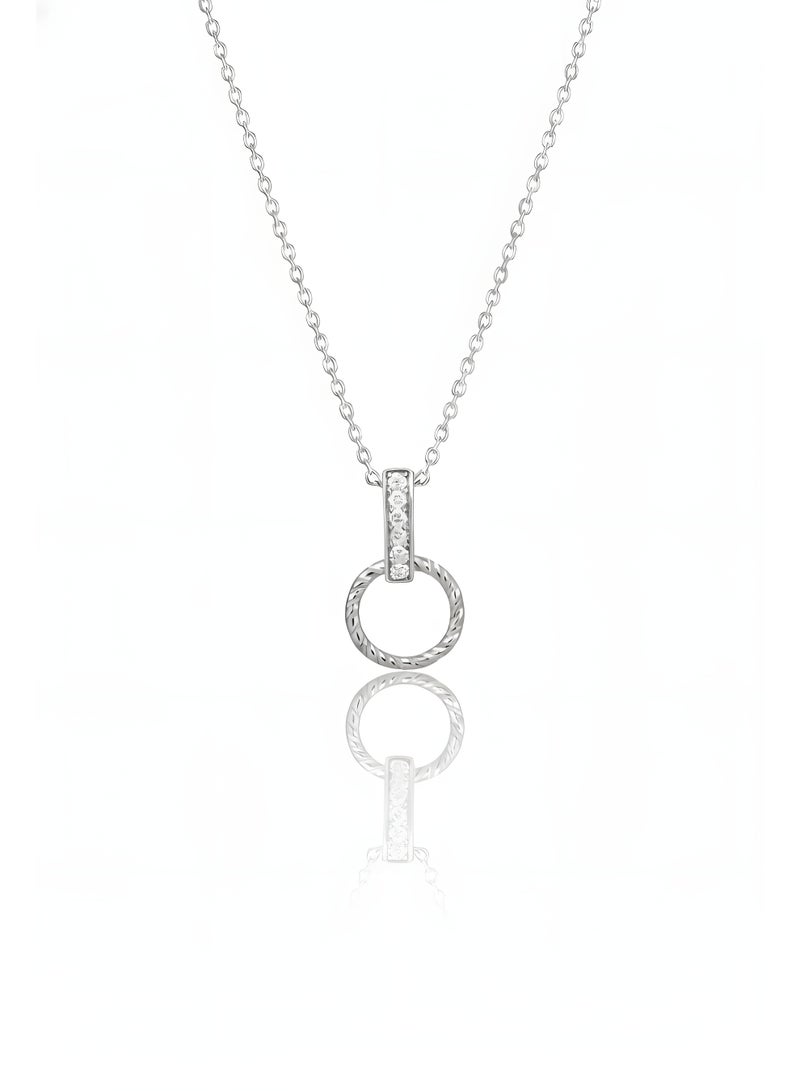 FINE SILVER 925 Sterling Silver Women's Necklace with Twisted Circle Pendant and Sparkling Zircon Bar - Image 1