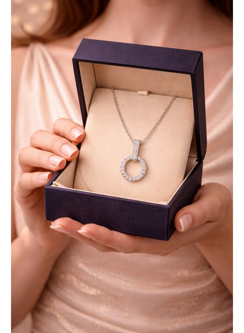 FINE SILVER 925 Sterling Silver Women's Necklace with Twisted Circle Pendant and Sparkling Zircon Bar - Image 4