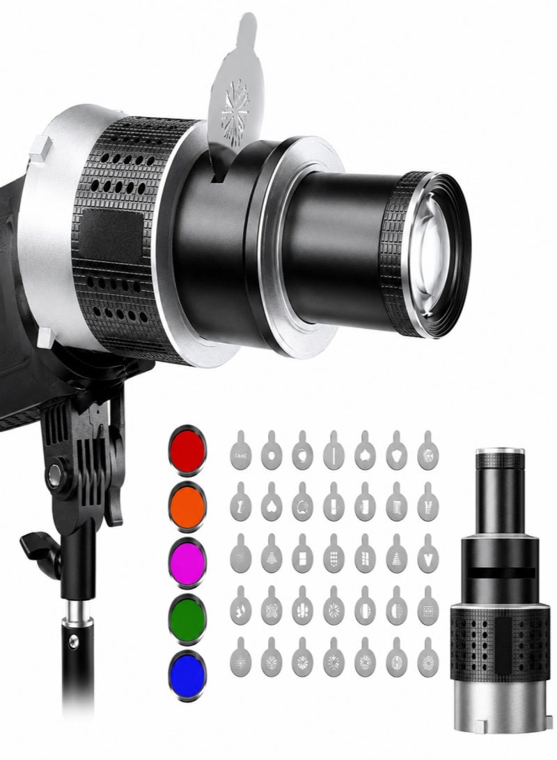 Conical Optical Snoot Lens Kit with 35 Stainless Steel Gobos and 5 Color Filters for Studio Photography and Video Lighting - Image 1