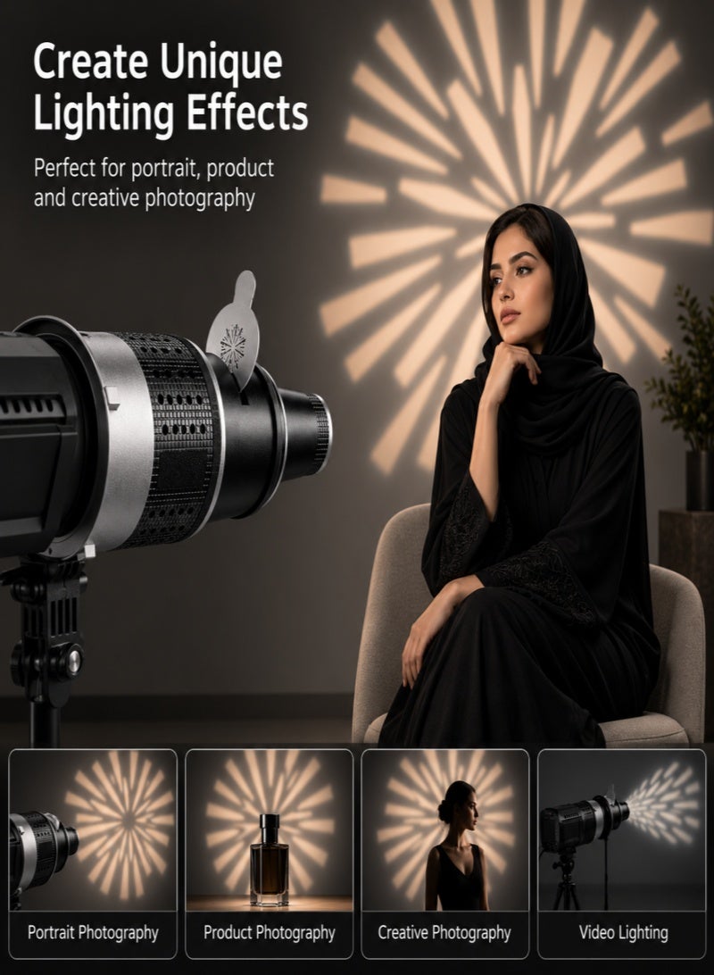Conical Optical Snoot Lens Kit with 35 Stainless Steel Gobos and 5 Color Filters for Studio Photography and Video Lighting - Image 3