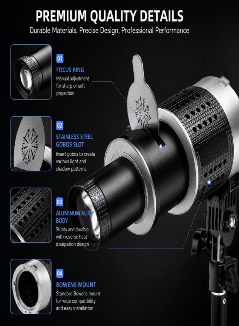 Conical Optical Snoot Lens Kit with 35 Stainless Steel Gobos and 5 Color Filters for Studio Photography and Video Lighting - Image 5