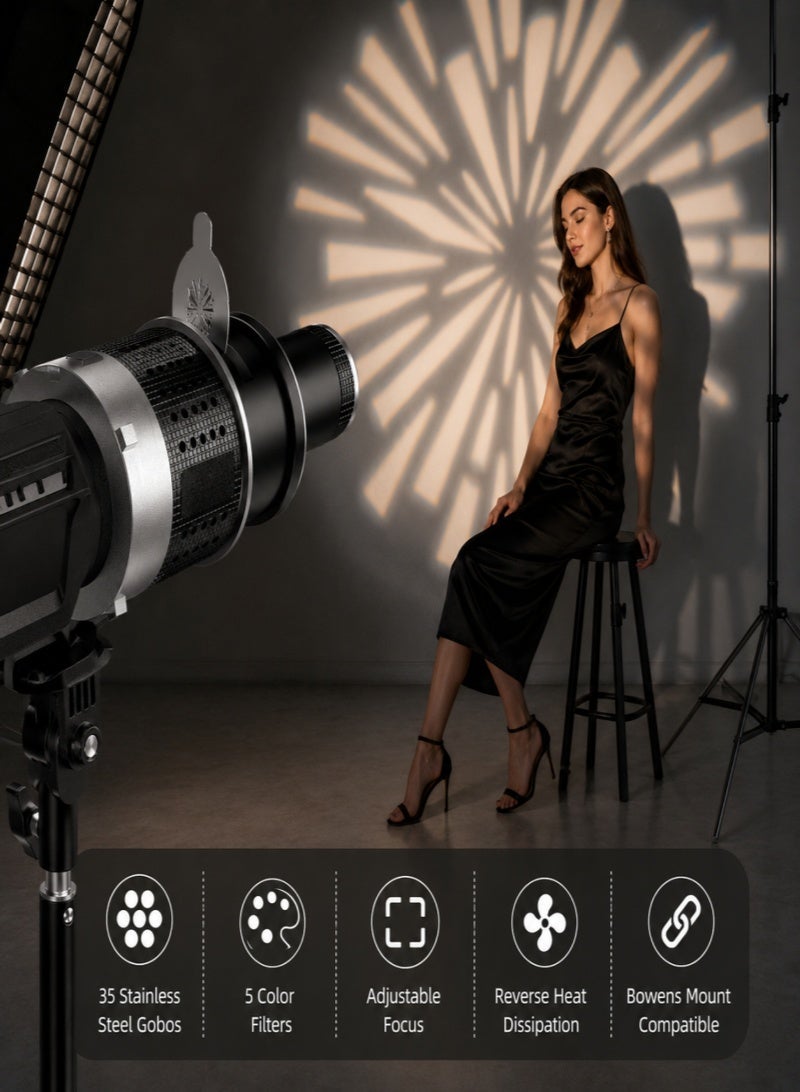 Conical Optical Snoot Lens Kit with 35 Stainless Steel Gobos and 5 Color Filters for Studio Photography and Video Lighting - Image 2