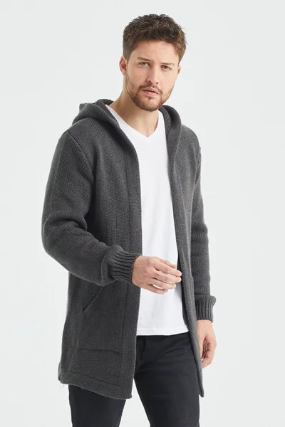 Cool Tarz Cool Style Men's Smoke Hooded Pocket Poncho Knitwear Cardigan