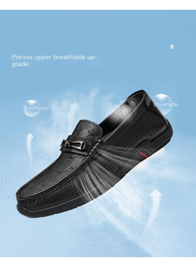 Septwolves Top-grain Perforated Leather】men's Casual Leather Shoes, Autumn Breathable Driving Moccasins, Slip-on Loafers For Men - Image 1