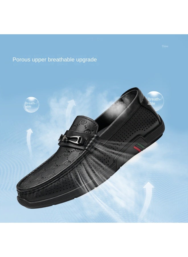 Septwolves Top-grain Perforated Leather】men's Casual Leather Shoes, Autumn Breathable Driving Moccasins, Slip-on Loafers For Men - Image 2