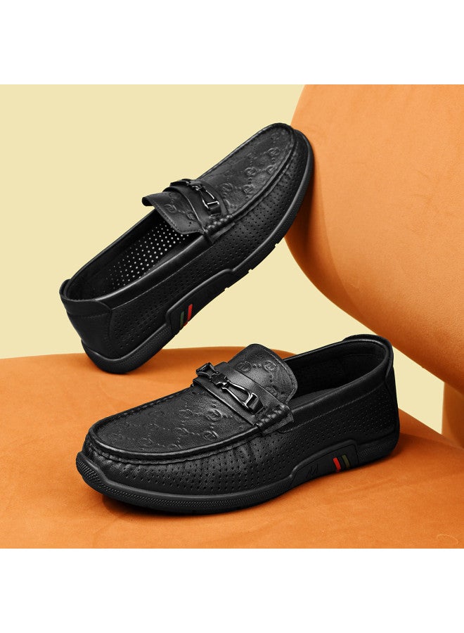 Septwolves Top-grain Perforated Leather】men's Casual Leather Shoes, Autumn Breathable Driving Moccasins, Slip-on Loafers For Men - Image 3