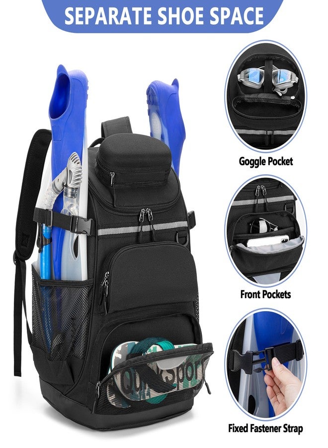 GOBUROS Swim Backpack with Separate Shoe Space, Swim Gear Bag for Swimming Pool, Beach, Swimming Athlete Sports Backpack for Men and Women, Black - Image 2
