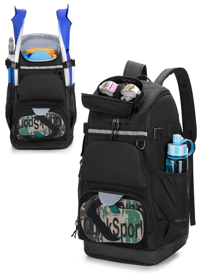 GOBUROS Swim Backpack with Separate Shoe Space, Swim Gear Bag for Swimming Pool, Beach, Swimming Athlete Sports Backpack for Men and Women, Black - Image 1