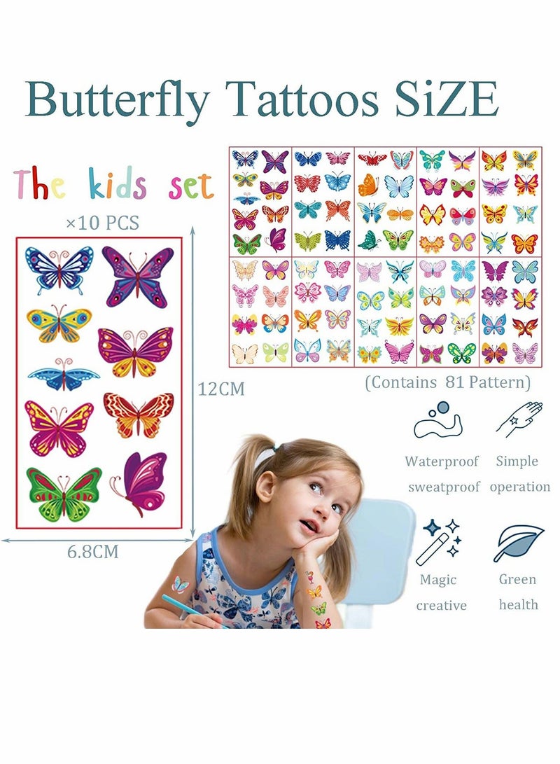 SYOSI 10 Sheets Butterfly Temporary Tattoos for Children Tattoos Girls/Kids Tattoos Butterfly Stickers for Children Party Waterproof Fake 3d Tattoos Pass The Parcel Gifts Butterfly Birthday Gift Party Bag - Image 2