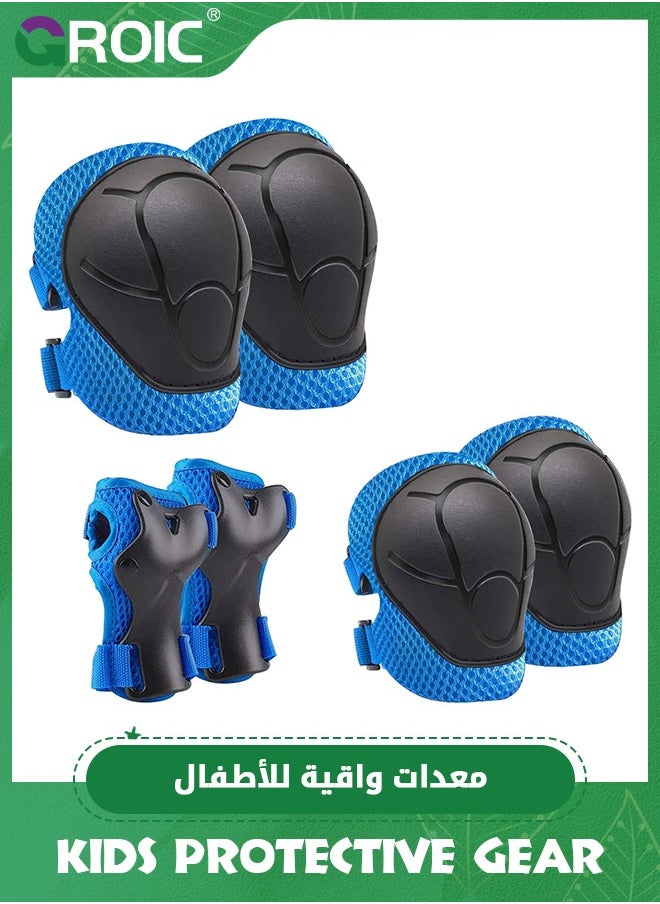 GROIC 6PCS Knee Pads for Kids Kneepads and Elbow Pads,Wrist Guards,Toddler Protective Gear Set,Kids Elbow Pads with Adjustable Strap for Bike Roller Skates Skateboard  - Image 1