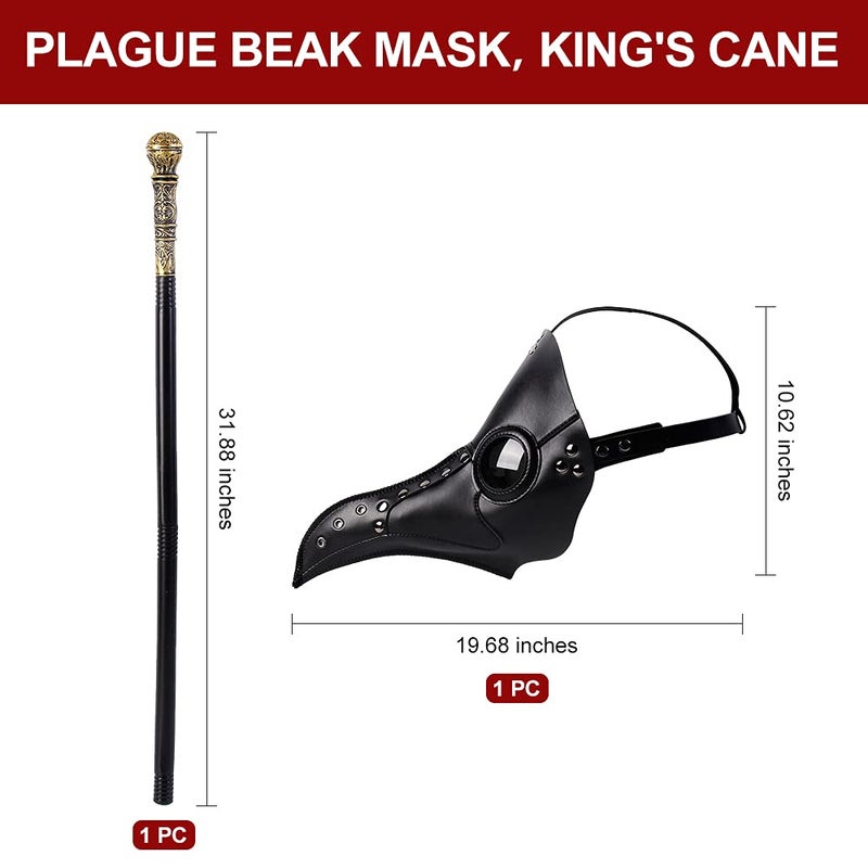 Lifreer Lifreer Plague Doctors Mask Long Nose Bird Beak Steampunk Mask Halloween Mask Gothic Retro Leather Bird Mask with Hooded Cloak, Gloves, Cane for Halloween Party Cosplay Masquerade  - Image 2