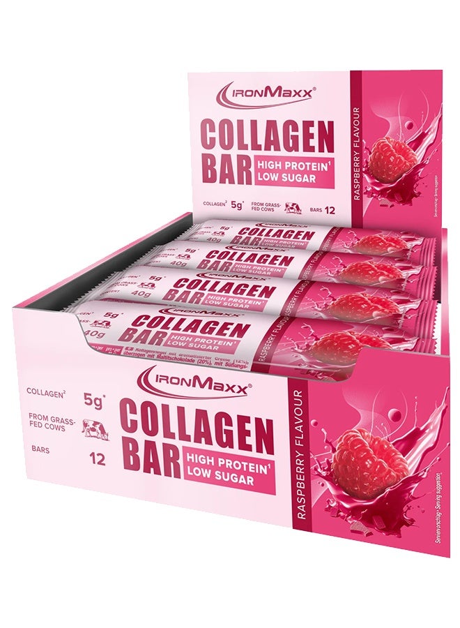 IronMaxx Collagen Bar 12x40g | Raspberry Flavour, Grass-Fed Collagen, Low Sugar, High Protein - Image 3