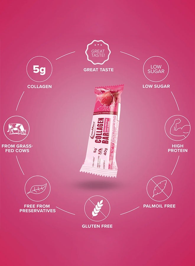 IronMaxx Collagen Bar 12x40g | Raspberry Flavour, Grass-Fed Collagen, Low Sugar, High Protein - Image 4