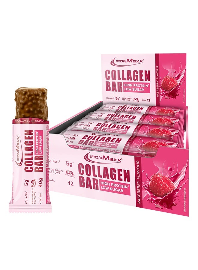 IronMaxx Collagen Bar 12x40g | Raspberry Flavour, Grass-Fed Collagen, Low Sugar, High Protein - Image 2