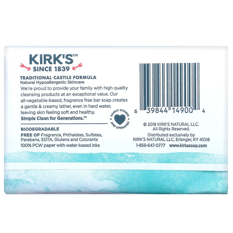 Kirk's Natural Castile Bar Soap - Kirk's Castile Natural Coco Bar Soap 4oz - 5 Pack - Image 2