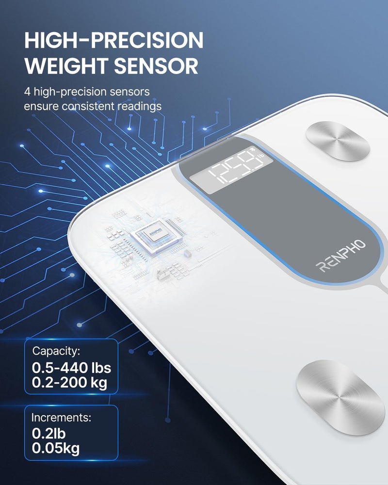 RENPHO RENPHO Smart Scale for Body Weight 440lb, FSA HSA Eligible, Digital Bathroom Scale for Body Fat, Bluetooth Accurate Body Composition Weighing Machine with App, Elis 1C  - Image 2