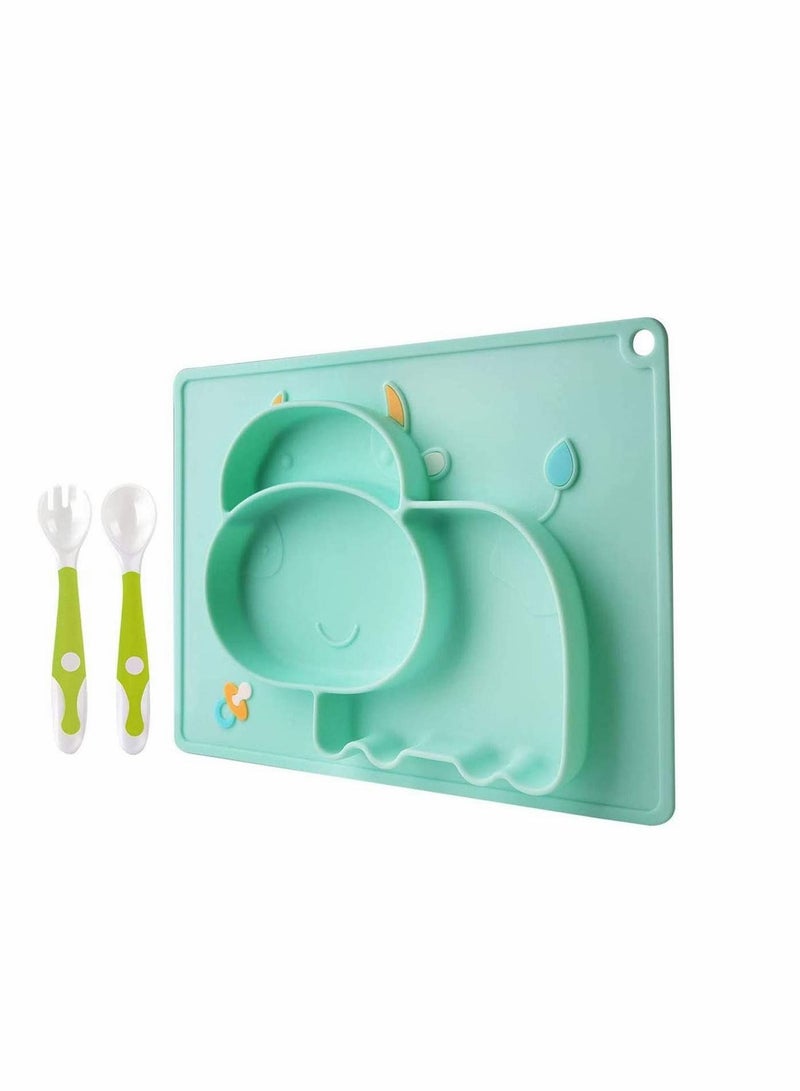 Excefore Baby Silicone Placemat, Non-Slip Feeding Plate for Toddlers Babies Kids with Strong Suction Fits Most Highchair Trays BPA-Free FDA Approved, Dishwasher and Microwave Safe with Spoon Fork - Image 2