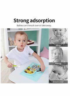 Excefore Baby Silicone Placemat, Non-Slip Feeding Plate for Toddlers Babies Kids with Strong Suction Fits Most Highchair Trays BPA-Free FDA Approved, Dishwasher and Microwave Safe with Spoon Fork  - Image 1