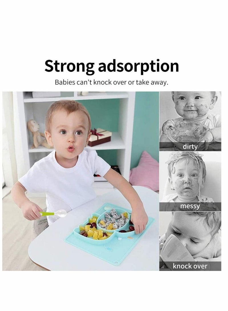 Excefore Baby Silicone Placemat, Non-Slip Feeding Plate for Toddlers Babies Kids with Strong Suction Fits Most Highchair Trays BPA-Free FDA Approved, Dishwasher and Microwave Safe with Spoon Fork - Image 1