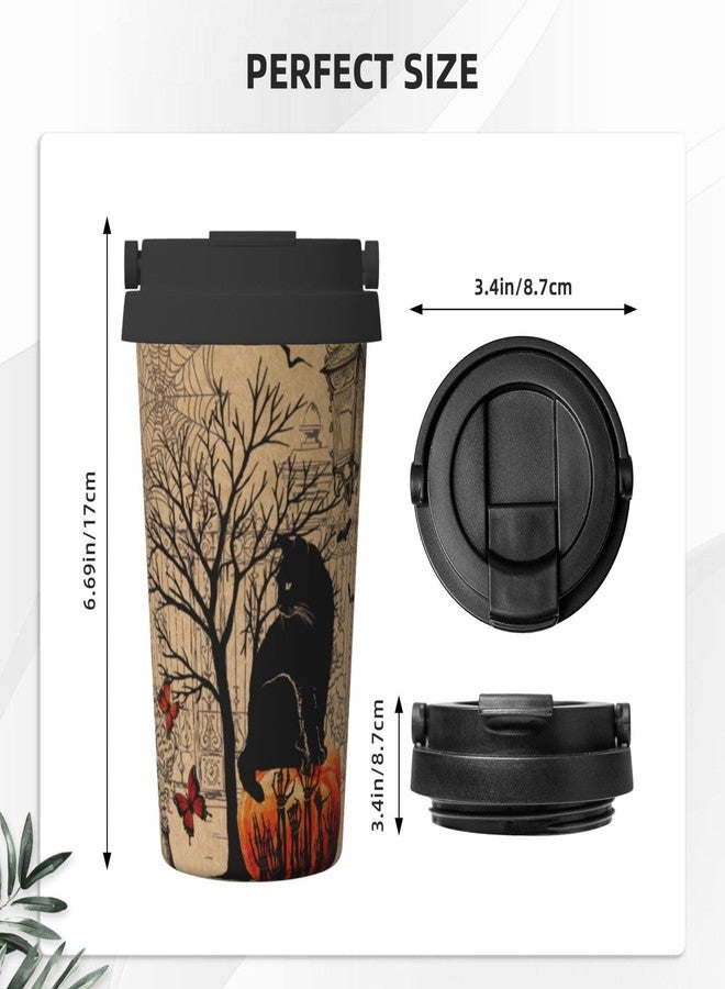 bassyil Halloween Vintage 17oz Insulated Coffee Mug with Flip Lid Handle Witch Spooky Themed Stainless Steel Insulated Travel Tumbler Spill Proof Halloween Cup Gift for Women Men Adults - Image 3
