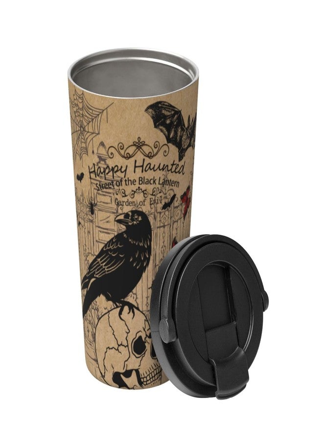 bassyil Halloween Vintage 17oz Insulated Coffee Mug with Flip Lid Handle Witch Spooky Themed Stainless Steel Insulated Travel Tumbler Spill Proof Halloween Cup Gift for Women Men Adults - Image 2