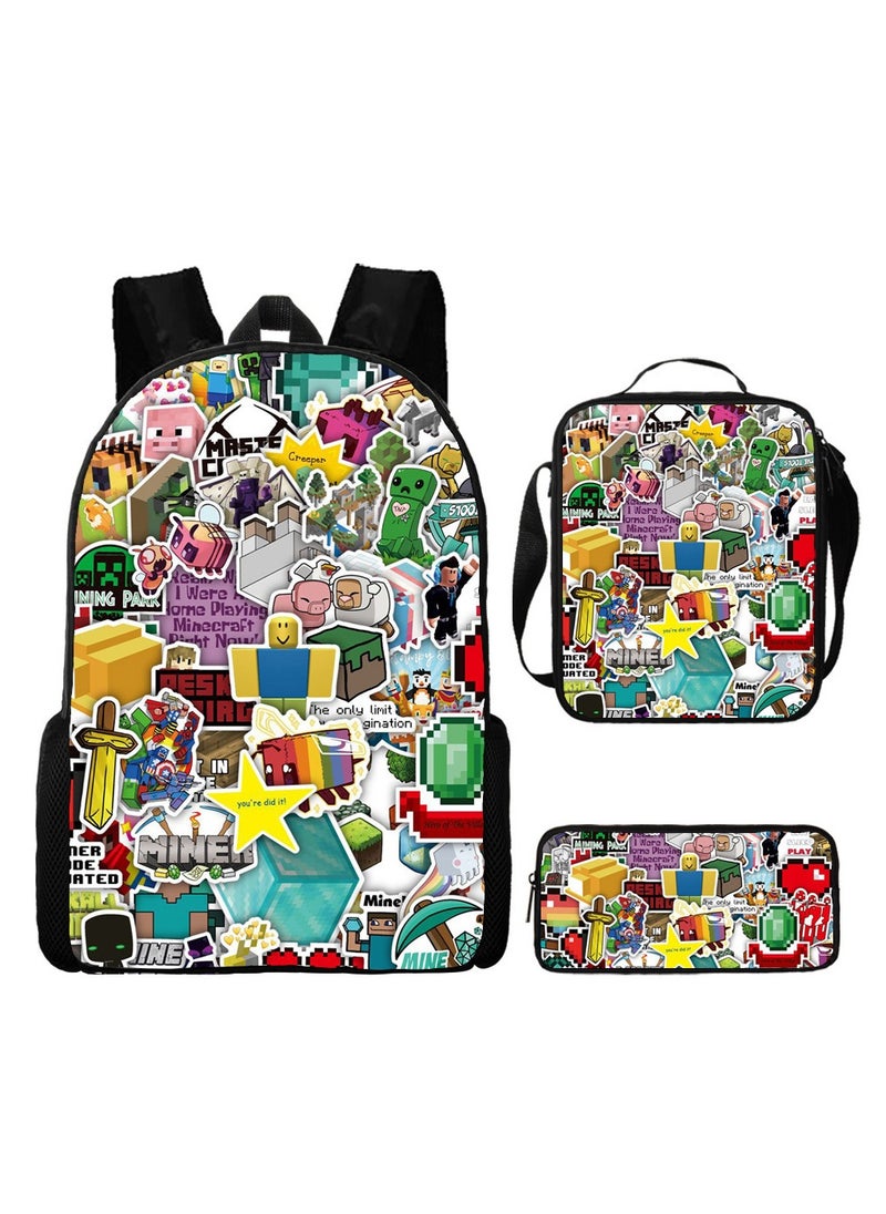 MINECRAFT My World Cartoon Student Backpack Three-piece Set 29*42*16cm 