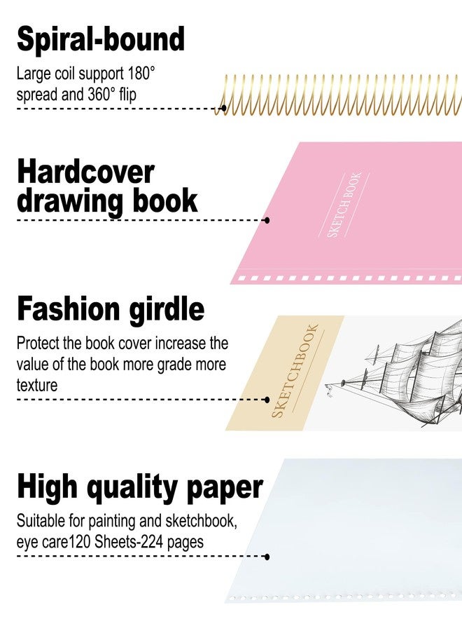 Yoment 9 x 12 inches Hardcover Sketchbook for Drawing 120 Sheets Spiral Bound Sketch Pad Premium Art Sketchbook Artistic Drawing Painting Writing Paper(68lb/100gsm) for Kids Adults Beginners Artists, Pink - Image 4