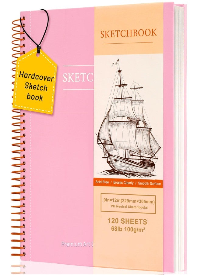Yoment 9 x 12 inches Hardcover Sketchbook for Drawing 120 Sheets Spiral Bound Sketch Pad Premium Art Sketchbook Artistic Drawing Painting Writing Paper(68lb/100gsm) for Kids Adults Beginners Artists, Pink - Image 1
