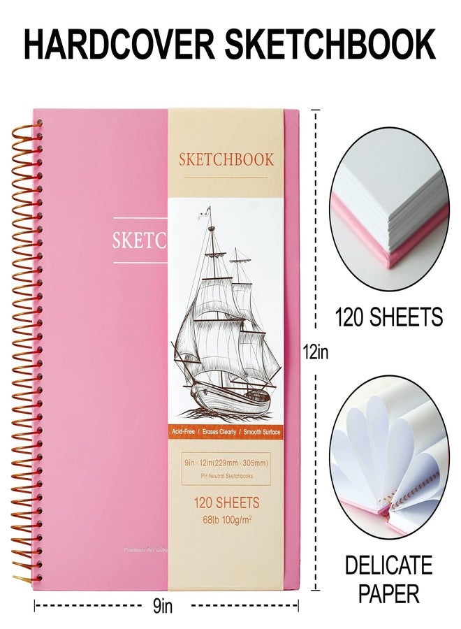 Yoment 9 x 12 inches Hardcover Sketchbook for Drawing 120 Sheets Spiral Bound Sketch Pad Premium Art Sketchbook Artistic Drawing Painting Writing Paper(68lb/100gsm) for Kids Adults Beginners Artists, Pink - Image 3