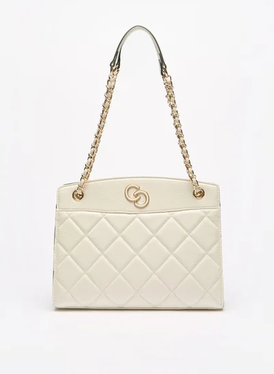 Celeste Women's Quilted Tote Bag with Chain Accented Strap and Zip Closure