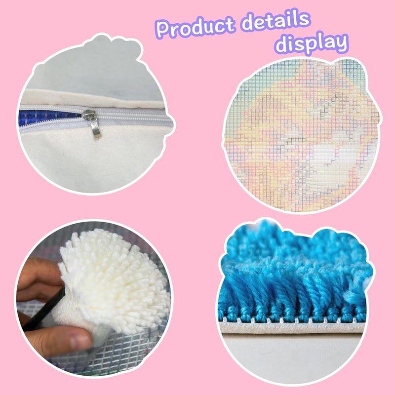 LAPATAIN Latch Hook Kits for DIY Throw Pillow Cover,Cute Cat Needlework Cushion Cover Hand Craft Crochet for Great Family 15.7X15.7inch - Image 3