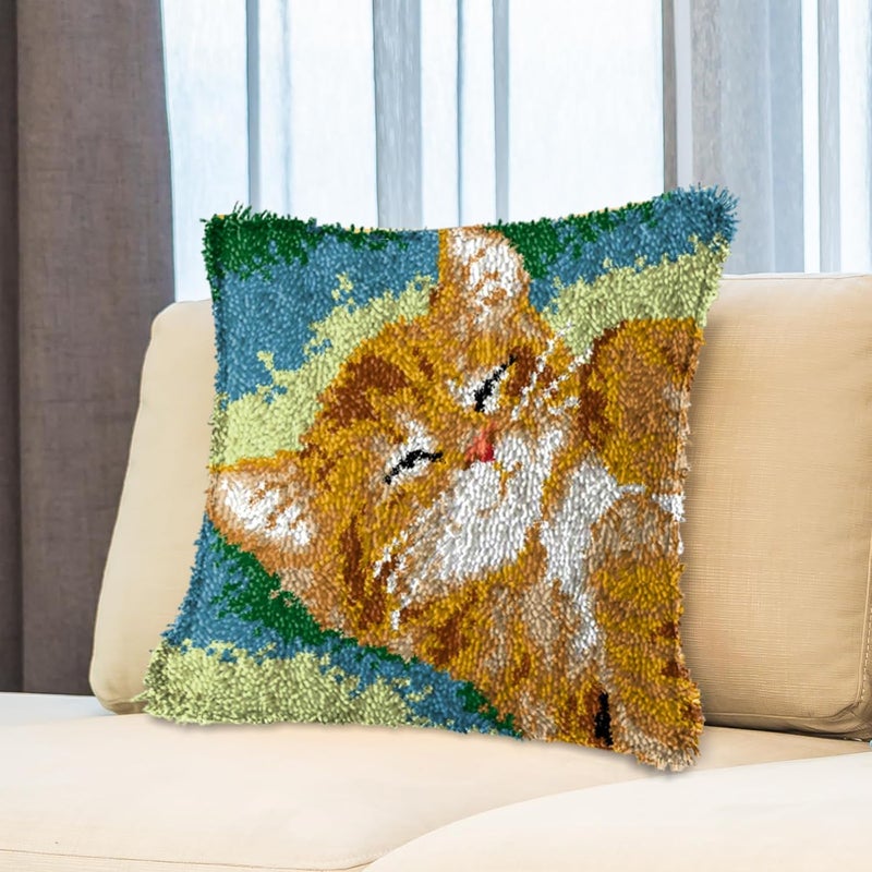 LAPATAIN Latch Hook Kits for DIY Throw Pillow Cover,Cute Cat Needlework Cushion Cover Hand Craft Crochet for Great Family 15.7X15.7inch - Image 4